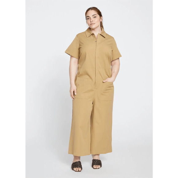 Universal Standard Pants - Universal Standard Jumpsuit Kate Twill Vintage Khaki NWT XS 10-12 Snap Boho Top